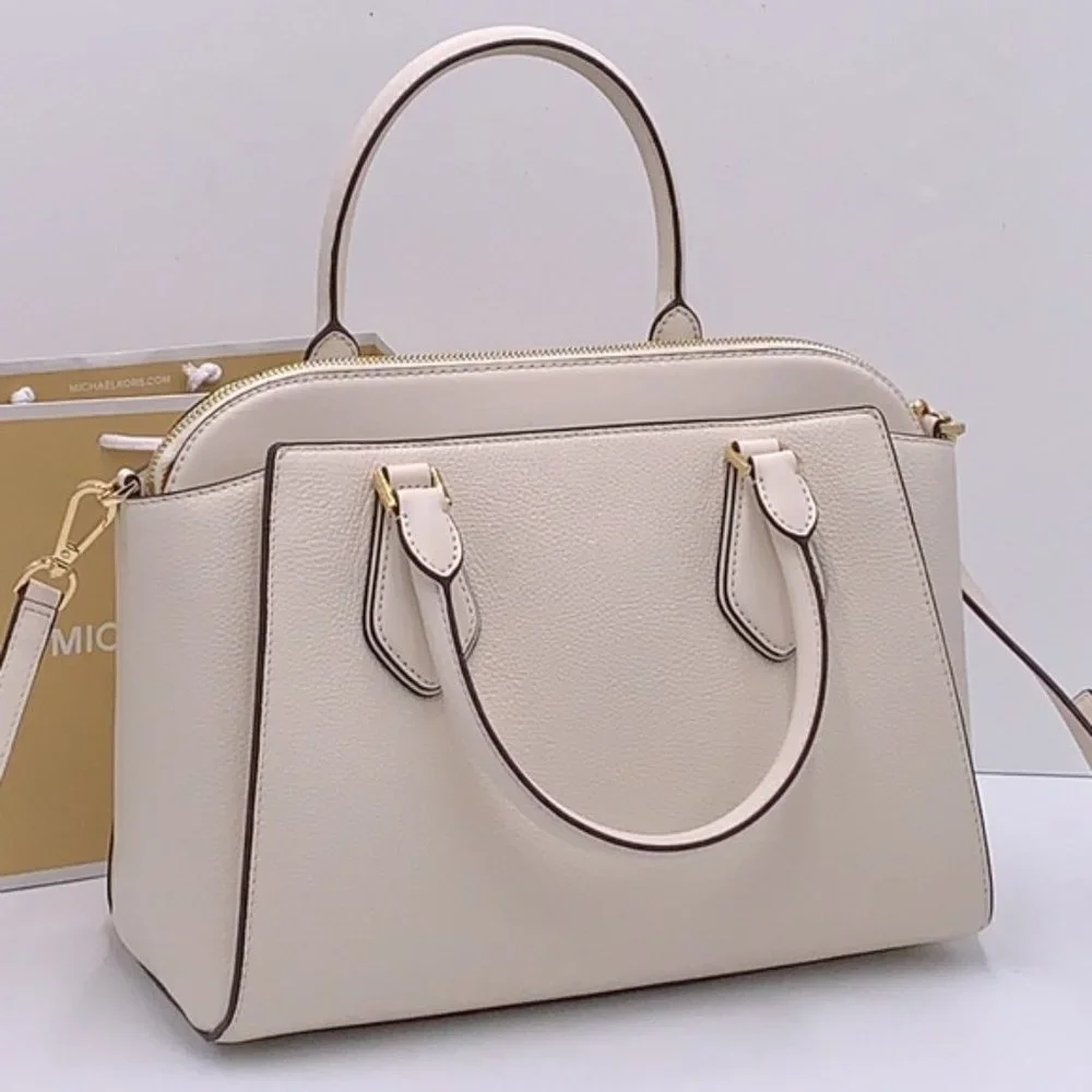 Michael Kors Daria Large Satchel Bag Leather Light Cream
